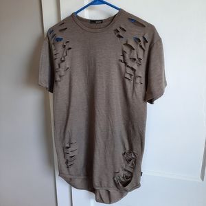 Weiv Brown Distressed Scallop Tee